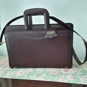 Genuine Leather Briefcase with Handles and Shoulder Strap - Unisex